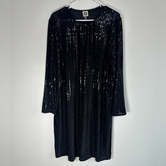Anne Klein Black Sequin Long Sleeve Dress Length Formal Jacket Blazer large - Picture 1 of 9